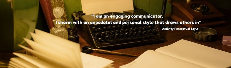 A typewriter, a telephone, ink, pen and paper and the quote: "If there is one general law of communication, it is that we never communicate as effectively as we think we do" - Attributed to Charles Handy